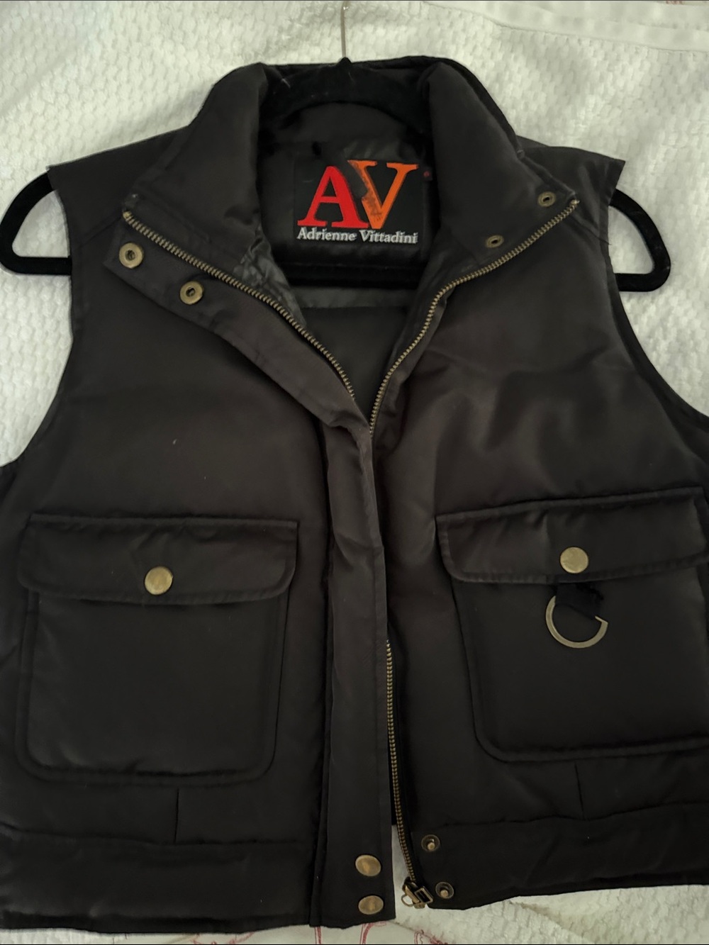 Adrienne Vittadini Black Quilted Utility Puffer Vest